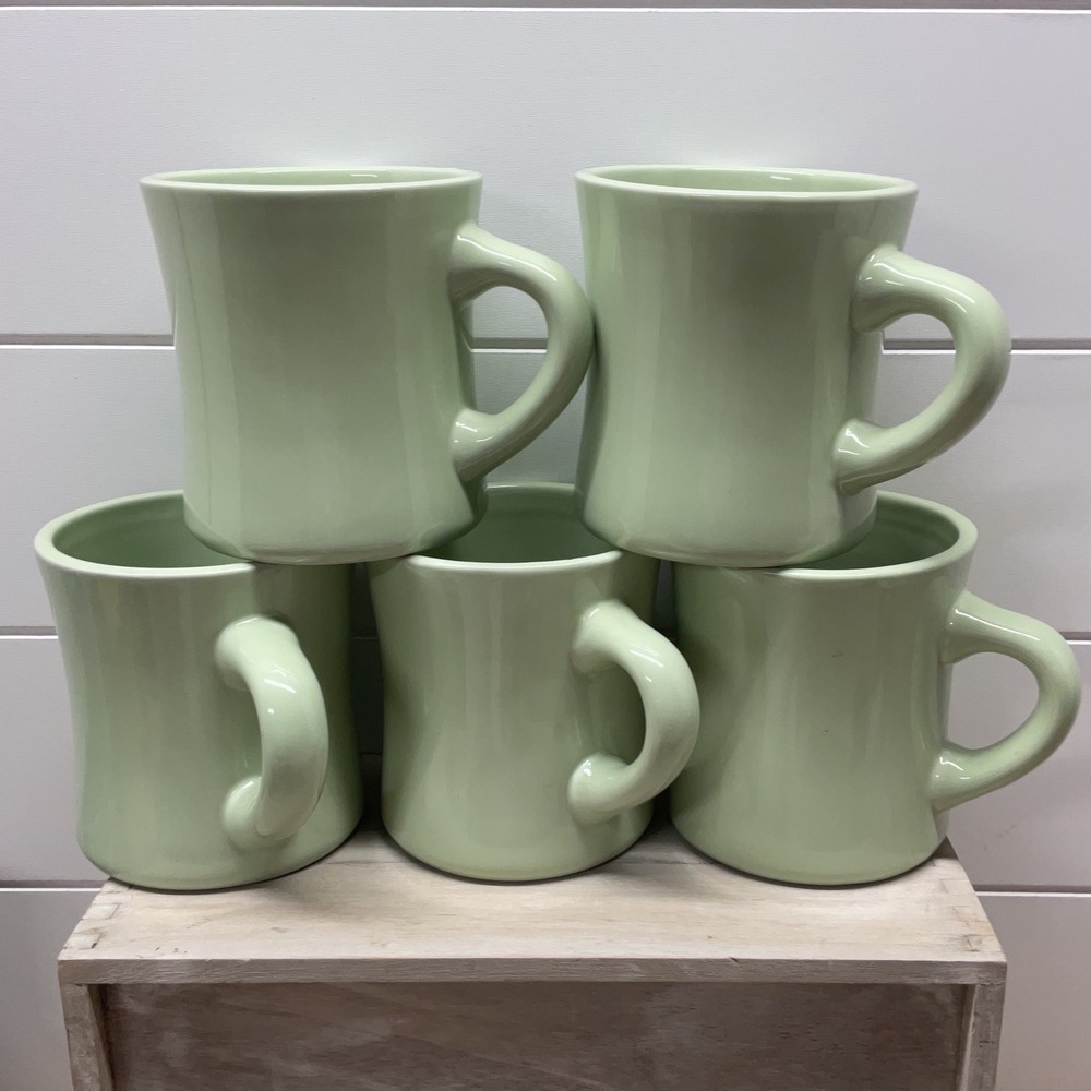 MiGo Sage Green Ceramic Diner Mug Set of 5 Heavyweight Restaurant Style Coffee